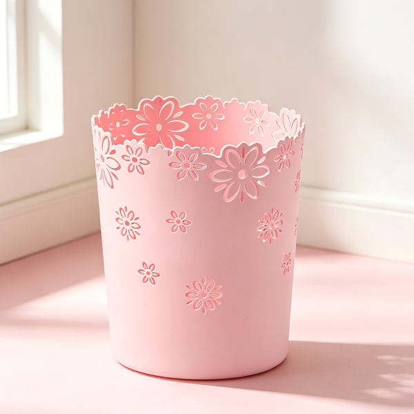 Pink 1-Gallon Mini Plastic Wastebasket Desk