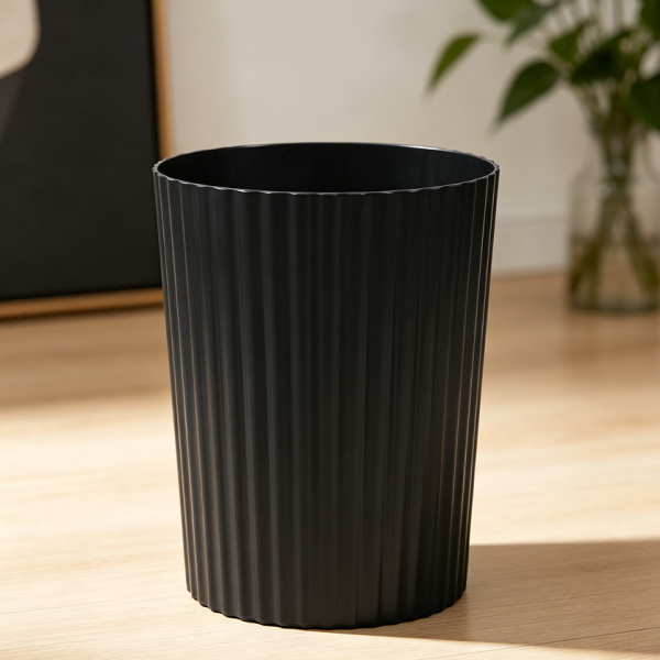 Black 1.8-Gallon Round Plastic Bin Bathroom Kitchen