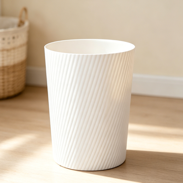 White 1.8-Gallon Plastic Wastebasket Bathroom Laundry Kitchen