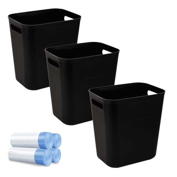 Black 3.5-Gallon Plastic Wastebasket 3-Pack Bathroom