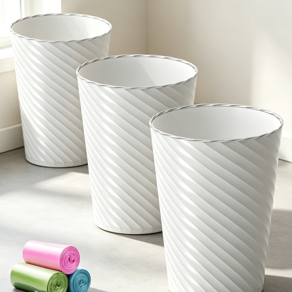 White 1.8-Gallon Plastic Wastebasket 3-Pack Bathroom Kitchen