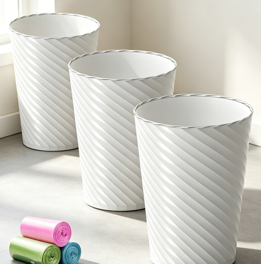 6 White 1.8-Gallon Plastic Wastebasket 3-Pack Bathroom Kitchen - Image 1