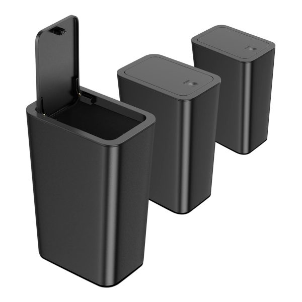Black 2.6-Gallon Lidded Trash Can 3-Pack