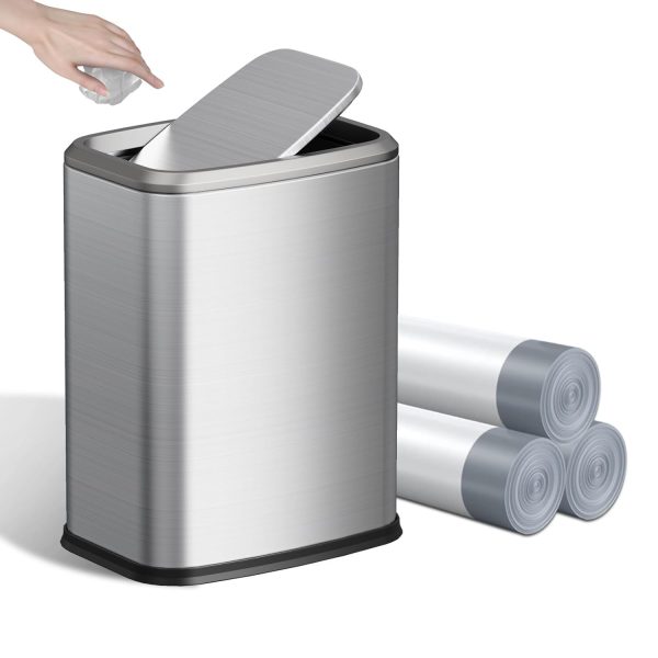Silver 2.1-Gallon Slim Swing-Lid Waste Bin